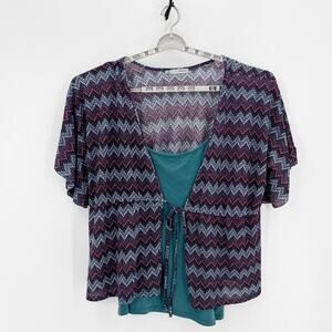 Maurices True Y2K  kimono-style top chevron pattern with teal attached tank top